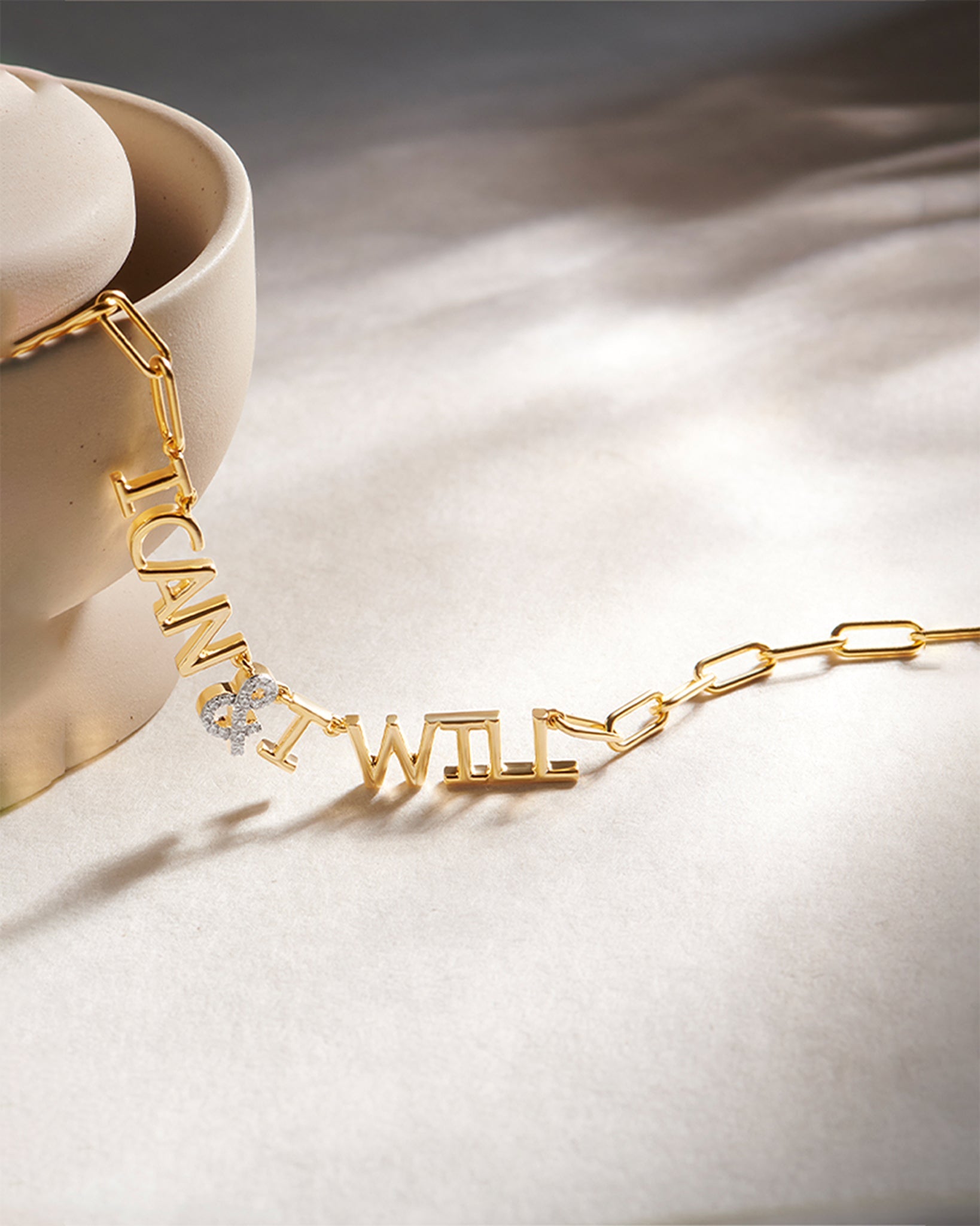 I Can & I Will Diamond Paperclip Necklace, 14K Solid Gold, 1/10 ct Lab Grown Diamond-5