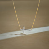 Horizontal Cross Diamond Necklace, 14K Solid Gold, 1/4 ct Lab Grown Diamond-1