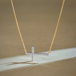 Horizontal Cross Diamond Necklace,14K Gold Vermeil,1/4 ct Lab Diamond-6