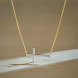 Horizontal Cross Diamond Necklace, 14K Gold Vermeil, 1/4 ct Lab Grown Diamond-6