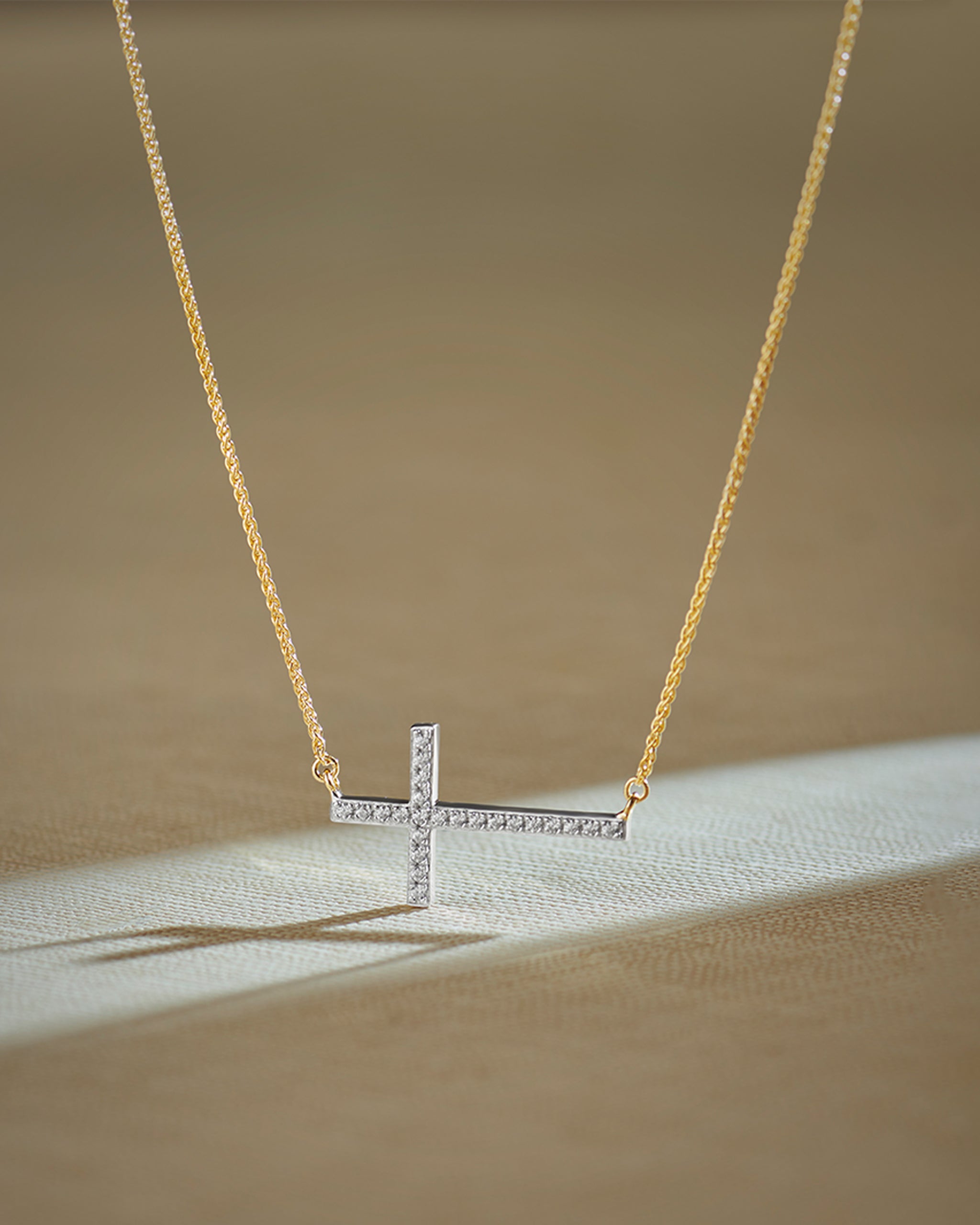 Horizontal Cross Diamond Necklace, 14K Gold Vermeil, 1/4 ct Lab Grown Diamond-6