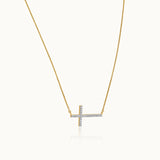 Horizontal Cross Diamond Necklace,14K Gold Vermeil,1/4 ct Lab Diamond-3