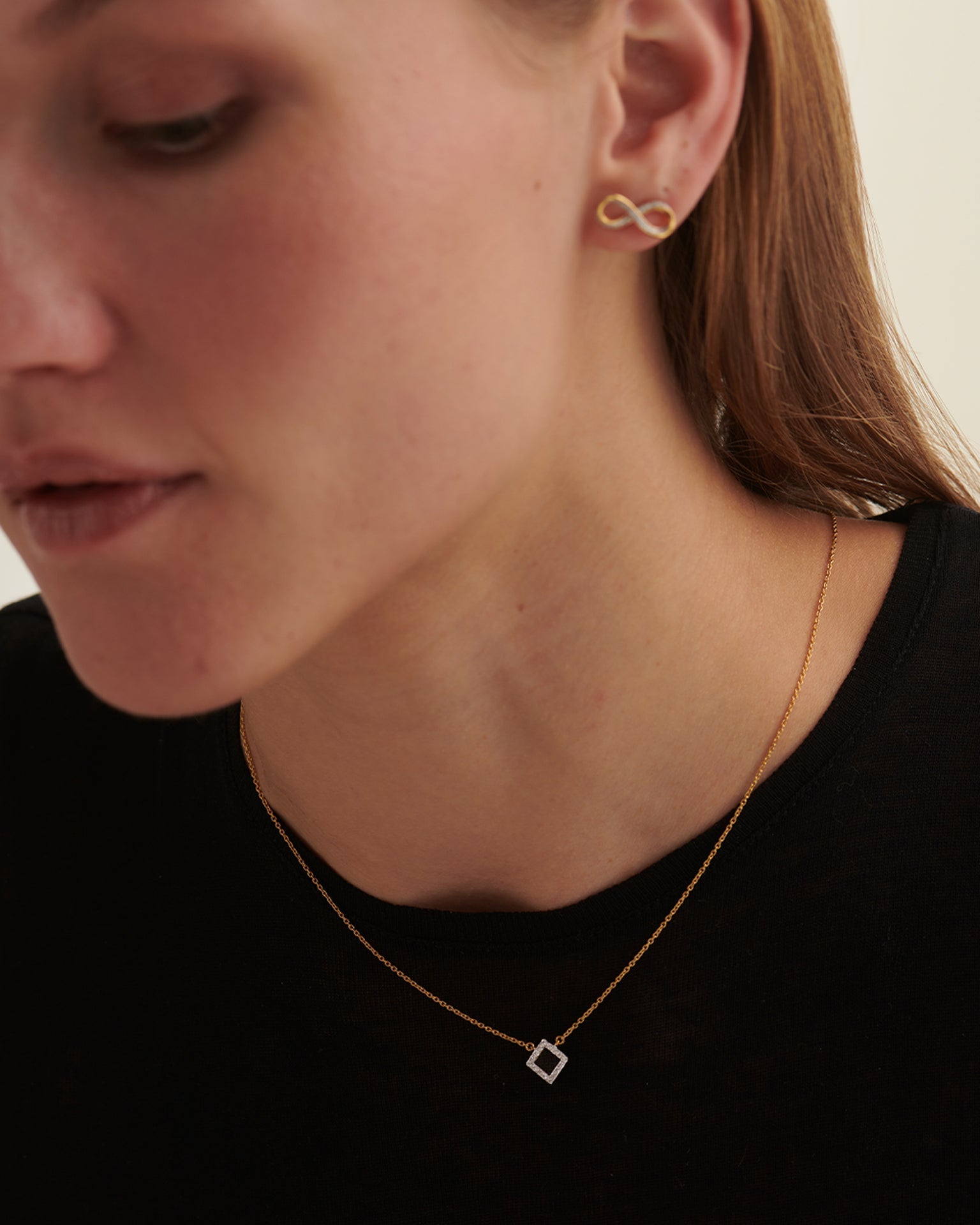 Minimal Square Necklace, 14K Solid Gold, 1/8 ct Lab Grown Diamond-2