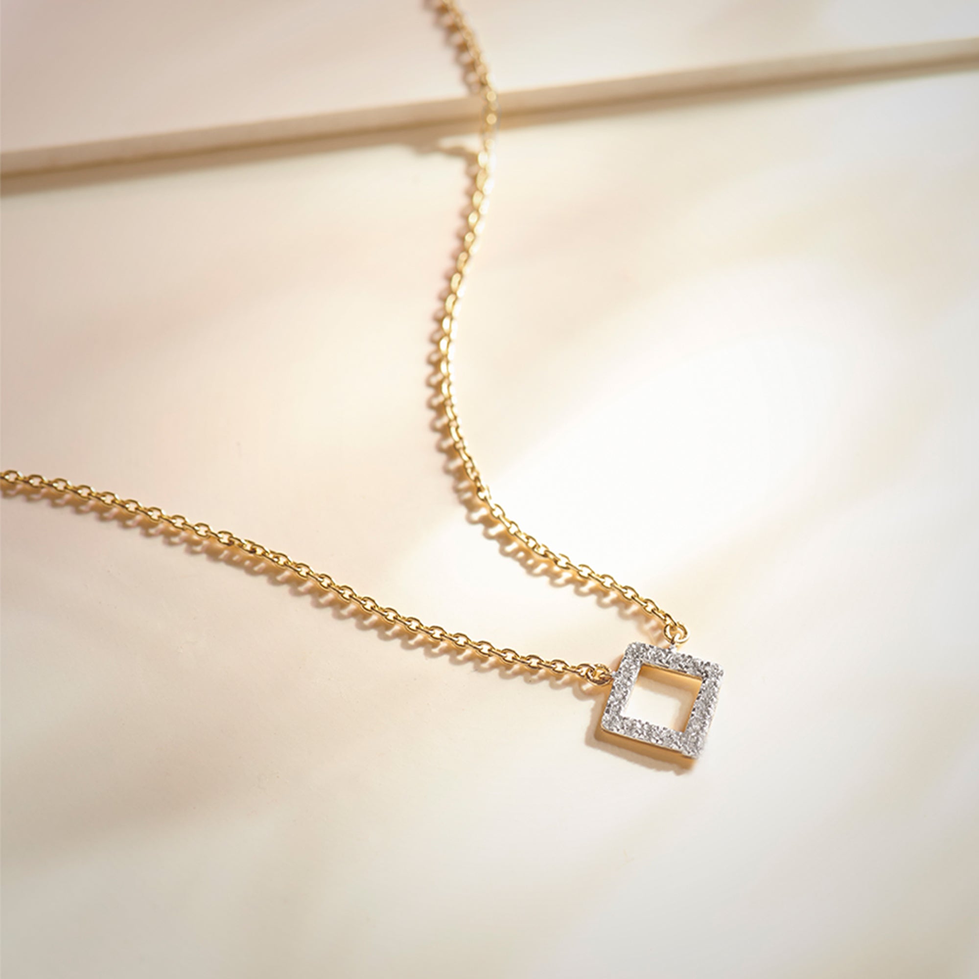 Minimal Square Necklace, 14K Gold Vermeil, 1/8 ct Lab Grown Diamond-1