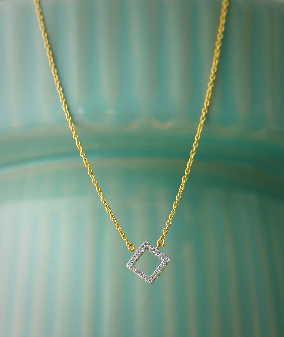 Minimal Square Necklace, 14K Solid Gold, 1/8 ct Lab Grown Diamond-5