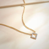 Minimal Square Necklace, 14K Solid Gold, 1/8 ct Lab Grown Diamond-6