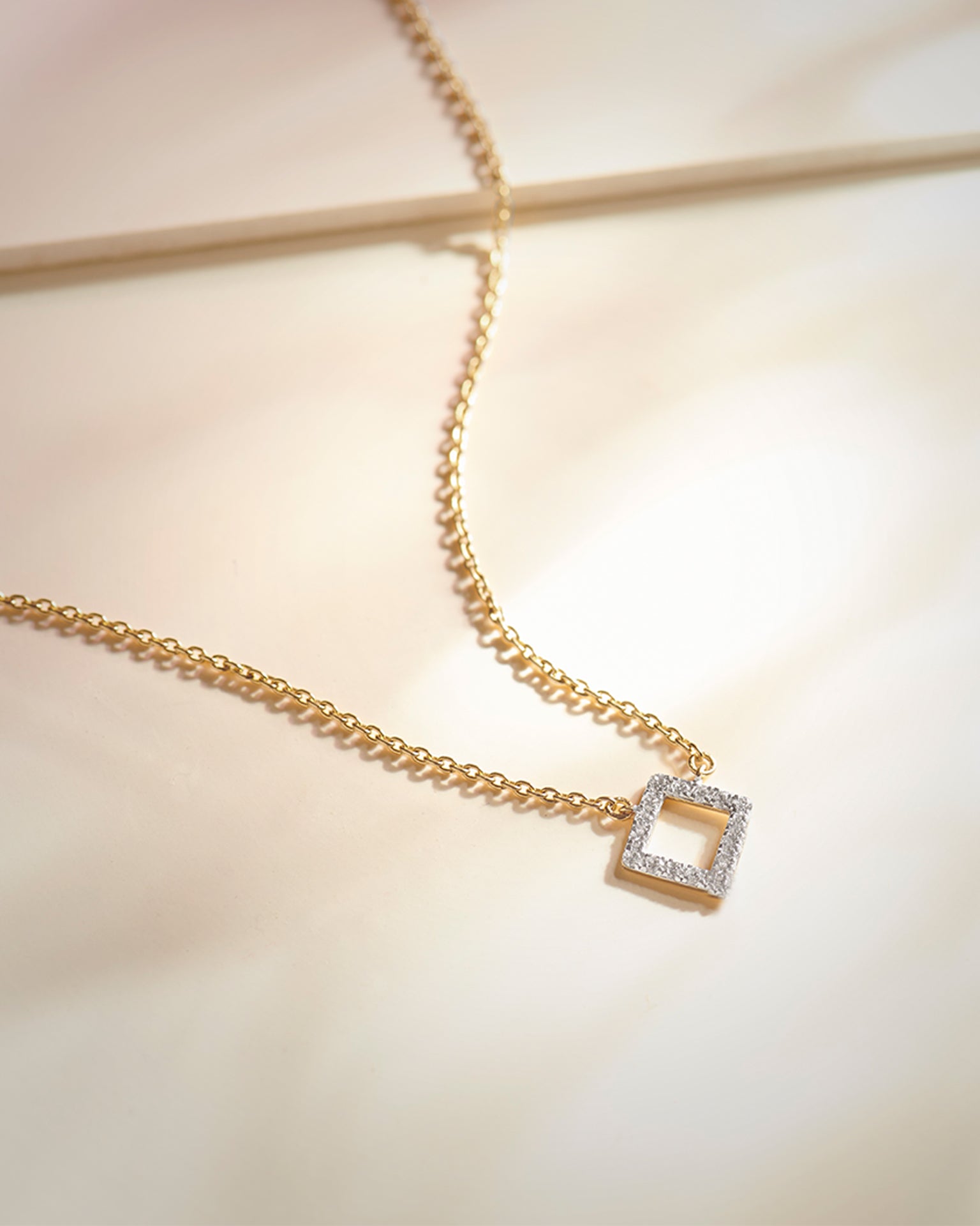 Minimal Square Necklace, 14K Solid Gold, 1/8 ct Lab Grown Diamond-6