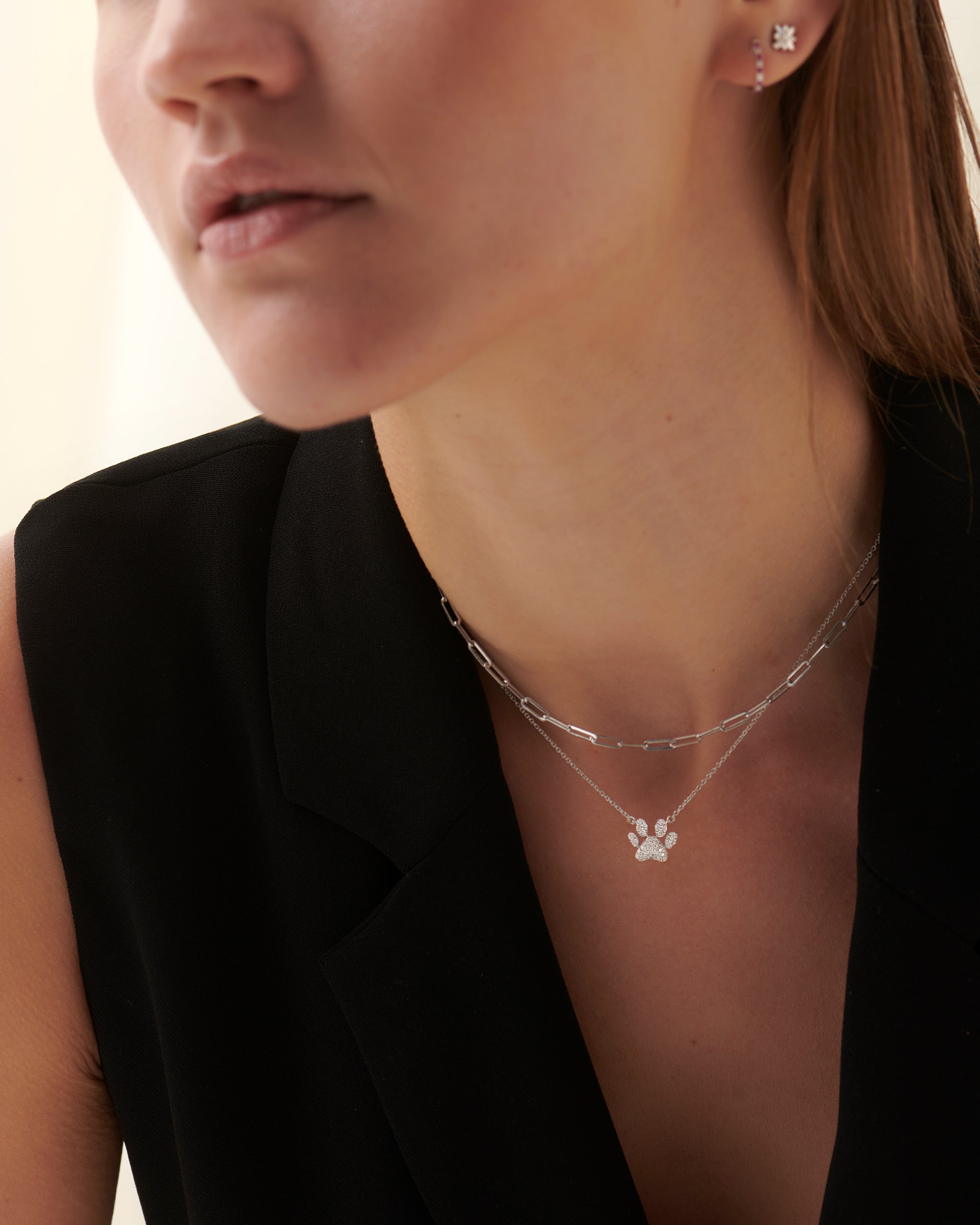 Paw Diamond Necklace, Sterling Silver, 1/4 ct Lab Grown Diamond-6