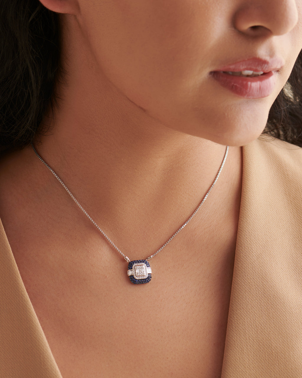 Deco Diamond Necklace, Sterling Silver, 3/8 ct Lab Grown Diamond-4