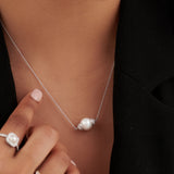 Panaroma Diamond Pearl Necklace, Sterling Silver, 1/2 ct Lab Grown Diamond-2