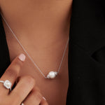 Panaroma Diamond Pearl Necklace, 14K Solid Gold, 1/2 ct Lab Grown Diamond-2