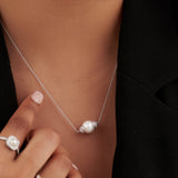 Panaroma Diamond Pearl Necklace, 14K Solid Gold, 1/2 ct Lab Grown Diamond-2