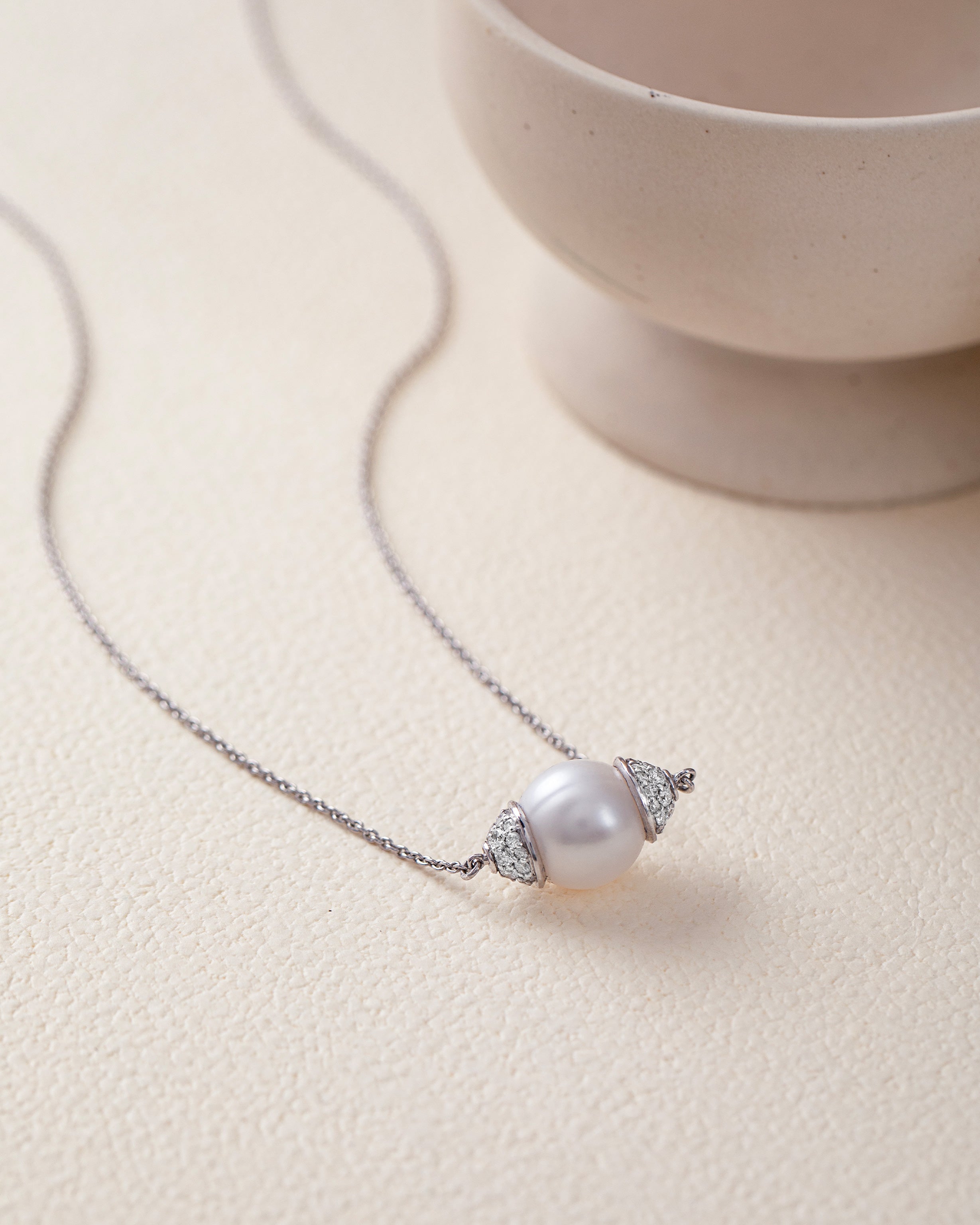 Panaroma Diamond Pearl Necklace, Sterling Silver, 1/2 ct Lab Grown Diamond-5