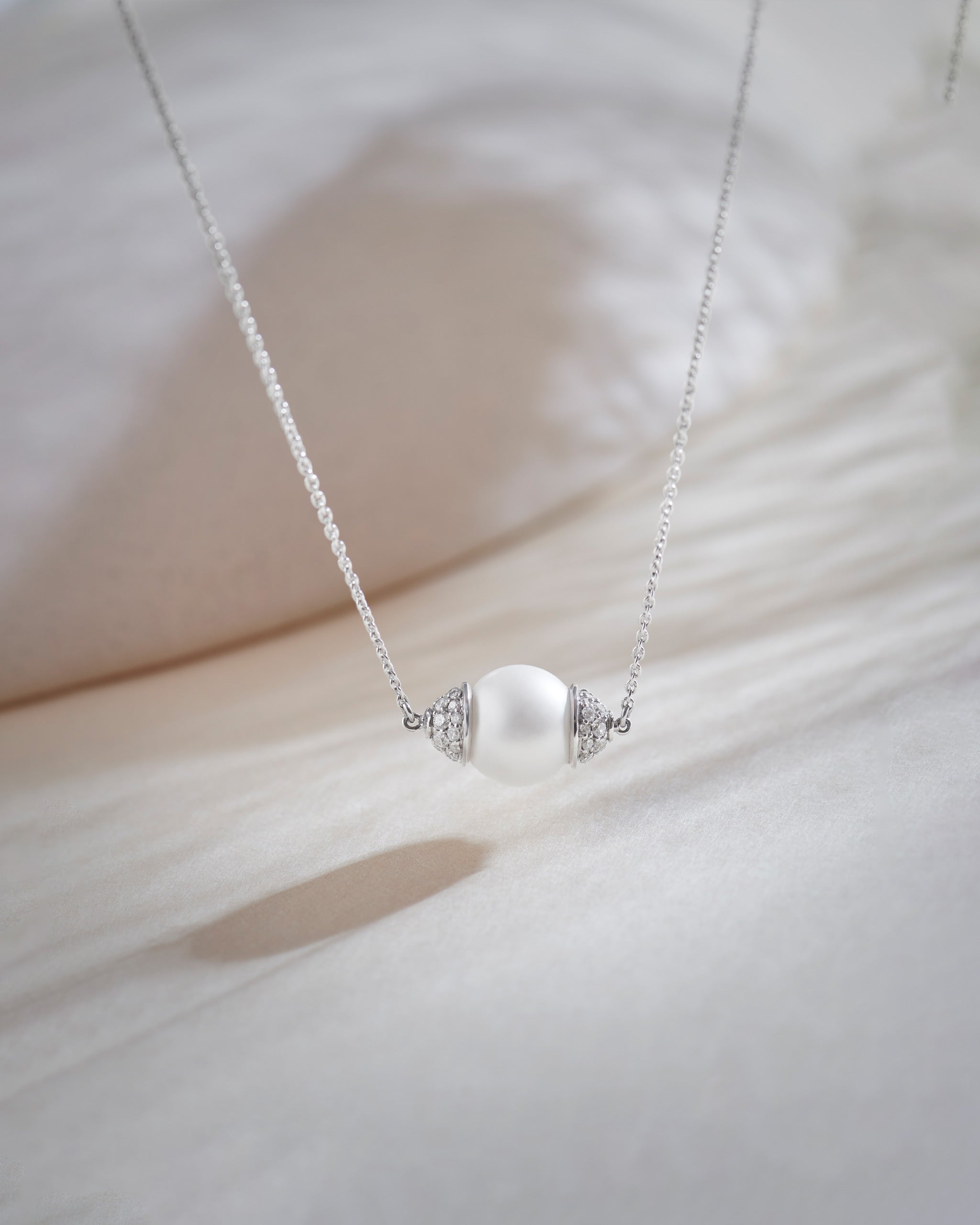Panaroma Diamond Pearl Necklace, 14K Solid Gold, 1/2 ct Lab Grown Diamond-6