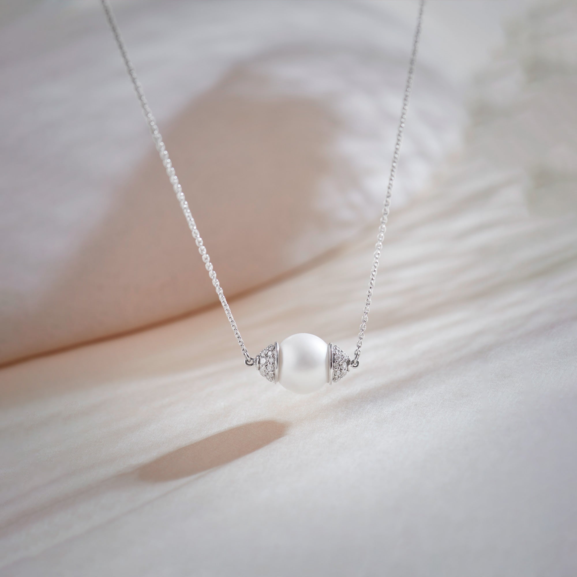 Panaroma Diamond Pearl Necklace, Sterling Silver, 1/2 ct Lab Grown Diamond-1