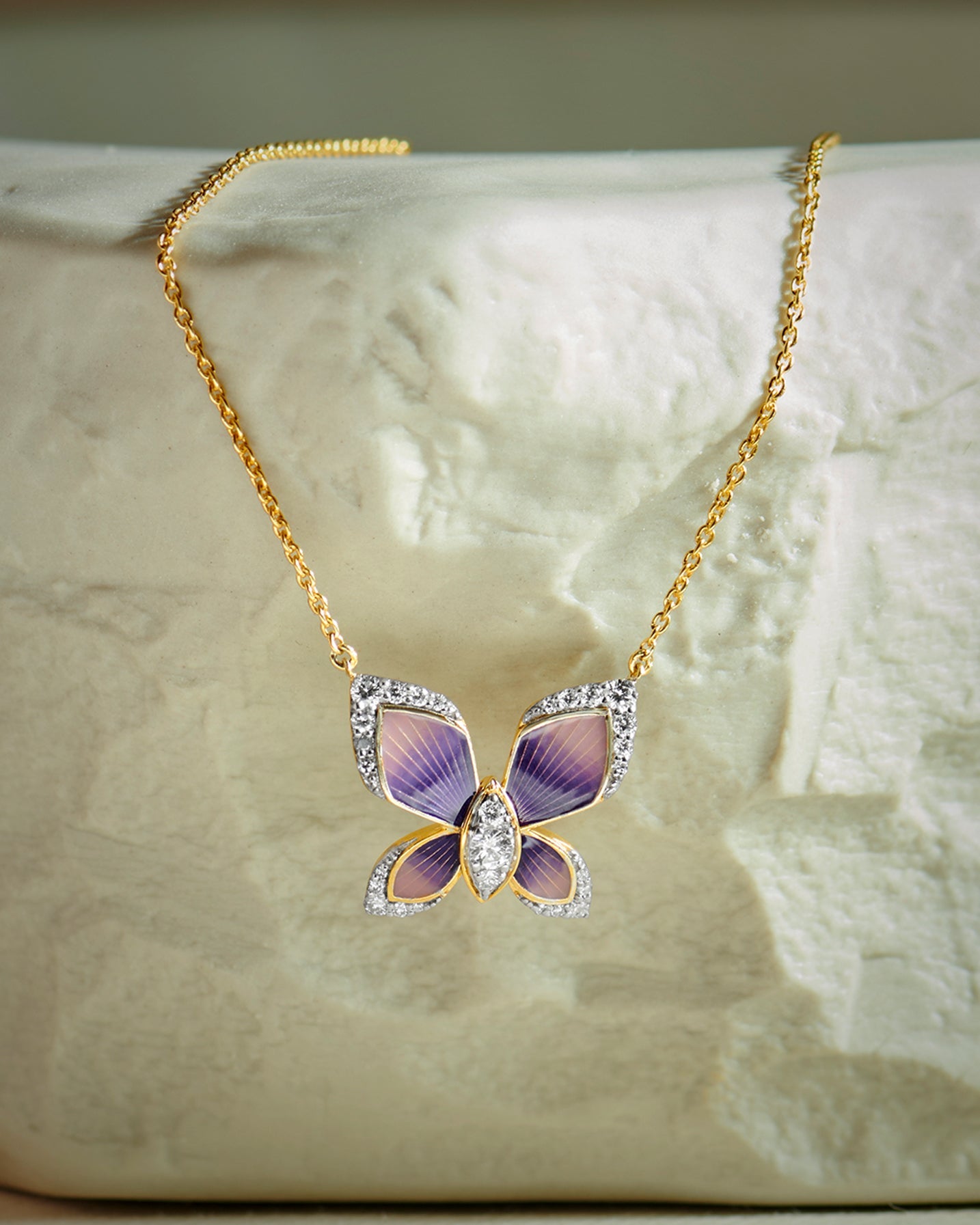 Enamel Butterfly Necklace, 14K Solid Gold, 1/4 ct Lab Grown Diamond-6