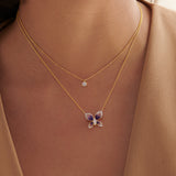 Enamel Butterfly Necklace, 14K Gold Vermeil, 1/4 ct Lab Grown Diamond-2