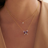 Enamel Butterfly Necklace, 14K Solid Gold, 1/4 ct Lab Grown Diamond-2