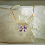 Enamel Butterfly Necklace, 14K Solid Gold, 1/4 ct Lab Grown Diamond-1