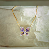 Enamel Butterfly Necklace, 14K Solid Gold, 1/4 ct Lab Grown Diamond-1