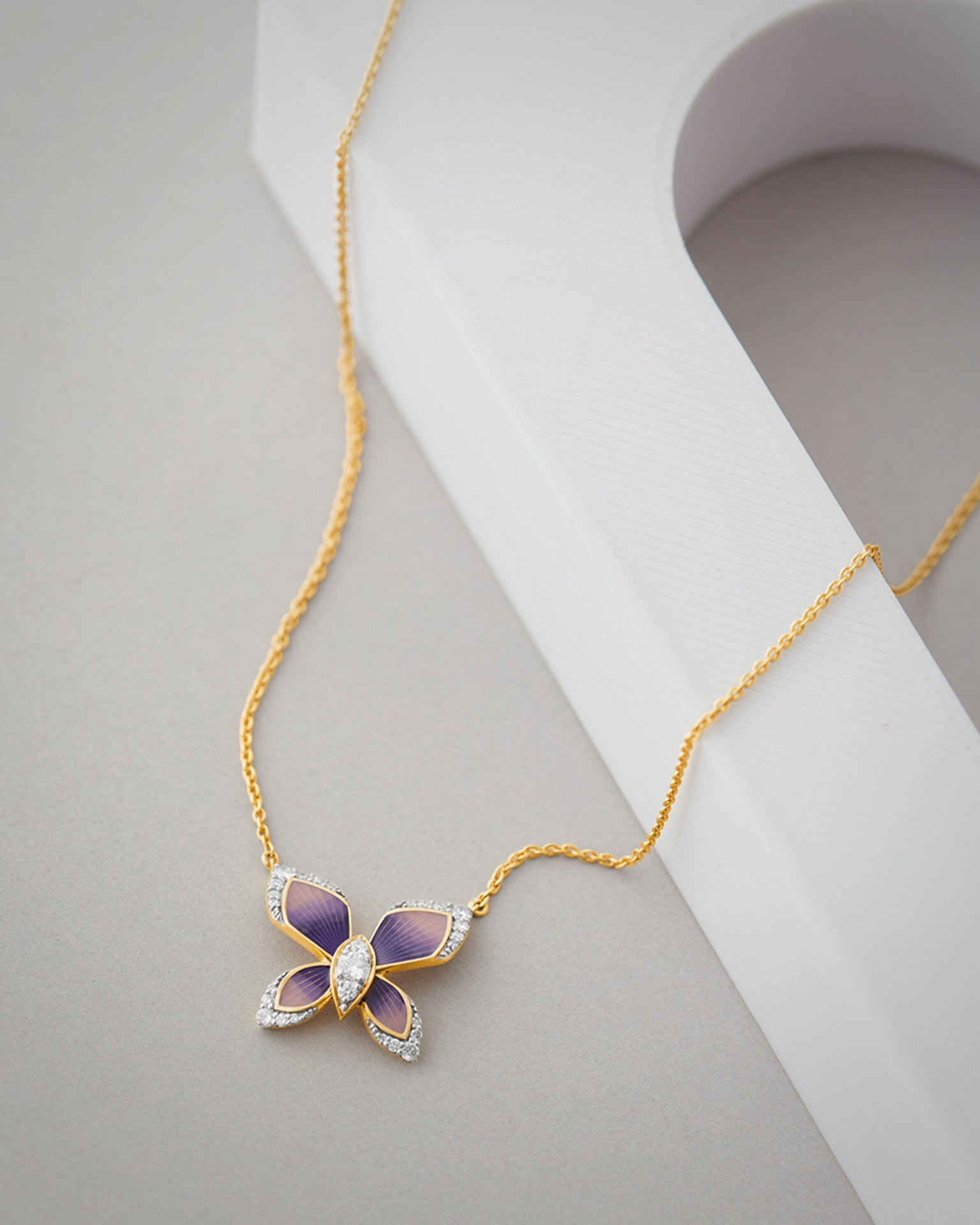 Enamel Butterfly Necklace, 14K Solid Gold, 1/4 ct Lab Grown Diamond-5