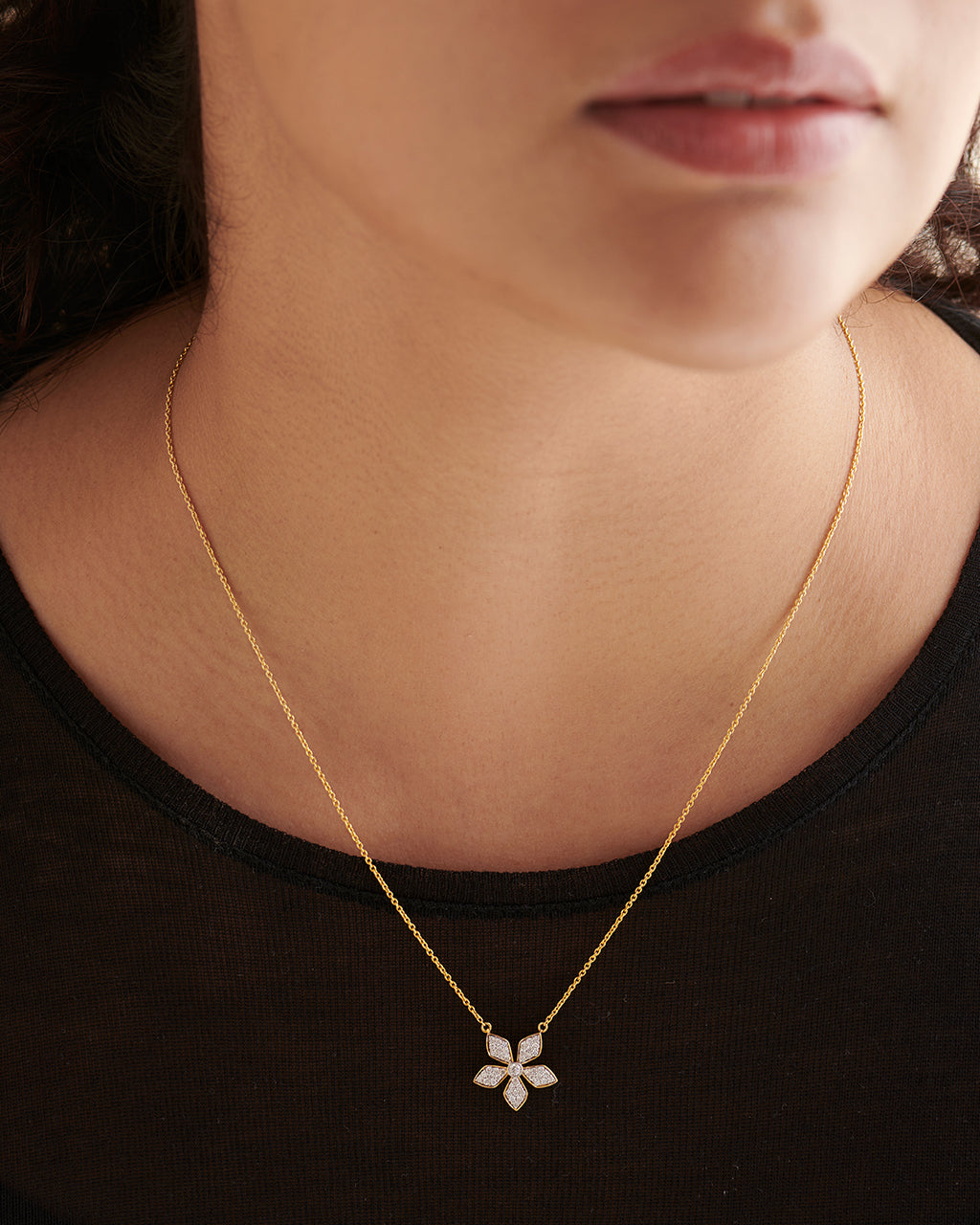 Floral Diamond Necklace, 14K Solid Gold, 1/3 ct Lab Grown Diamond-4