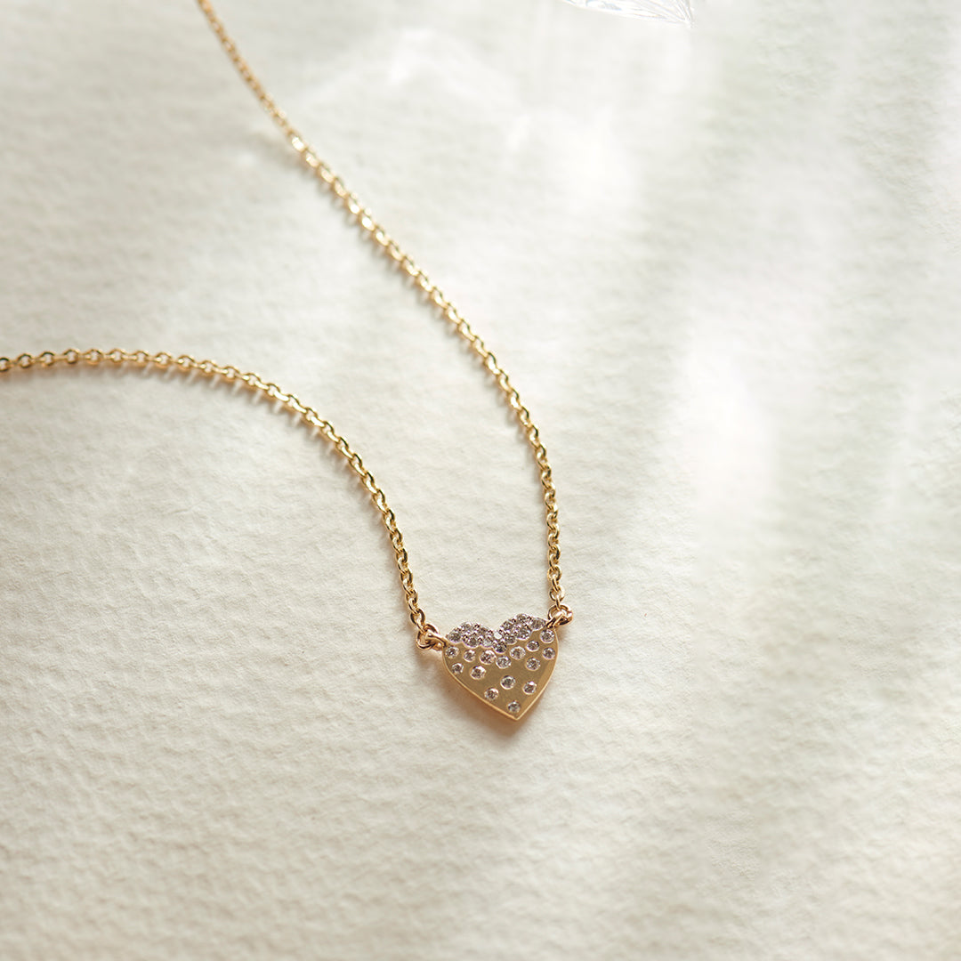 Bubbles Heart Necklace, 14K Solid Gold, 1/8 ct Lab Grown Diamond-1