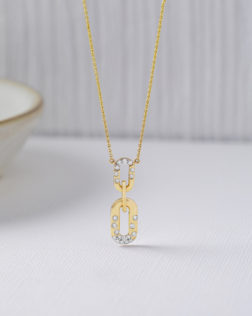 Bubbles Link Necklace, 14K Solid Gold, 1/4 ct Lab Grown Diamond-6