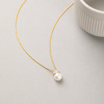 Diamond Pearl Necklace, 14K Gold Vermeil, 1/6 ct Lab Grown Diamond-5