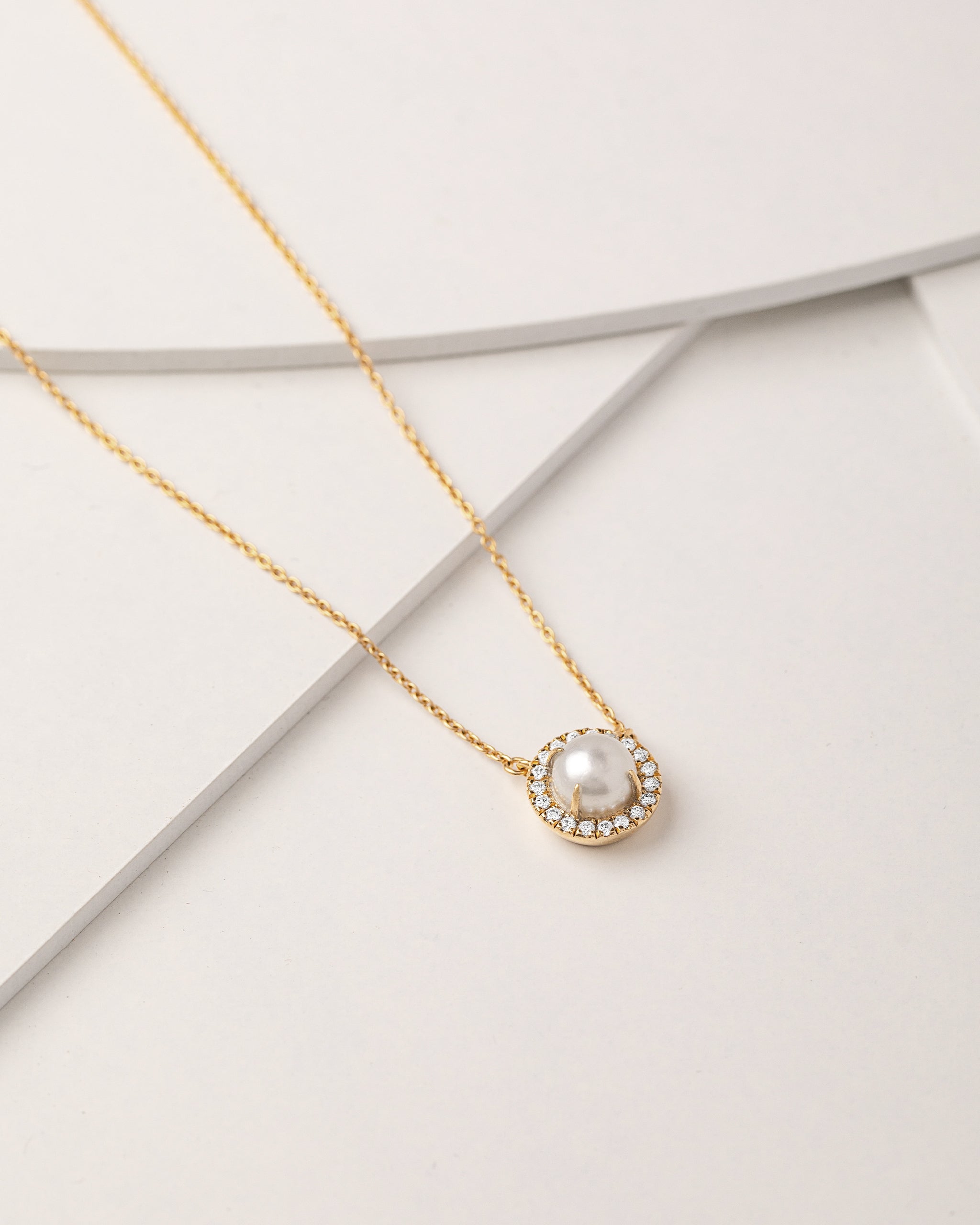 Classic Pearl Diamond Necklace, 14K Solid Gold, 1/5 ct Lab Grown Diamond-5