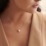 Classic Pearl Diamond Necklace, 14K Solid Gold, 1/5 ct Lab Grown Diamond-2