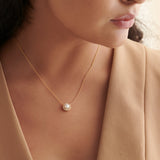 Classic Pearl Diamond Necklace, 14K Solid Gold, 1/5 ct Lab Grown Diamond-2