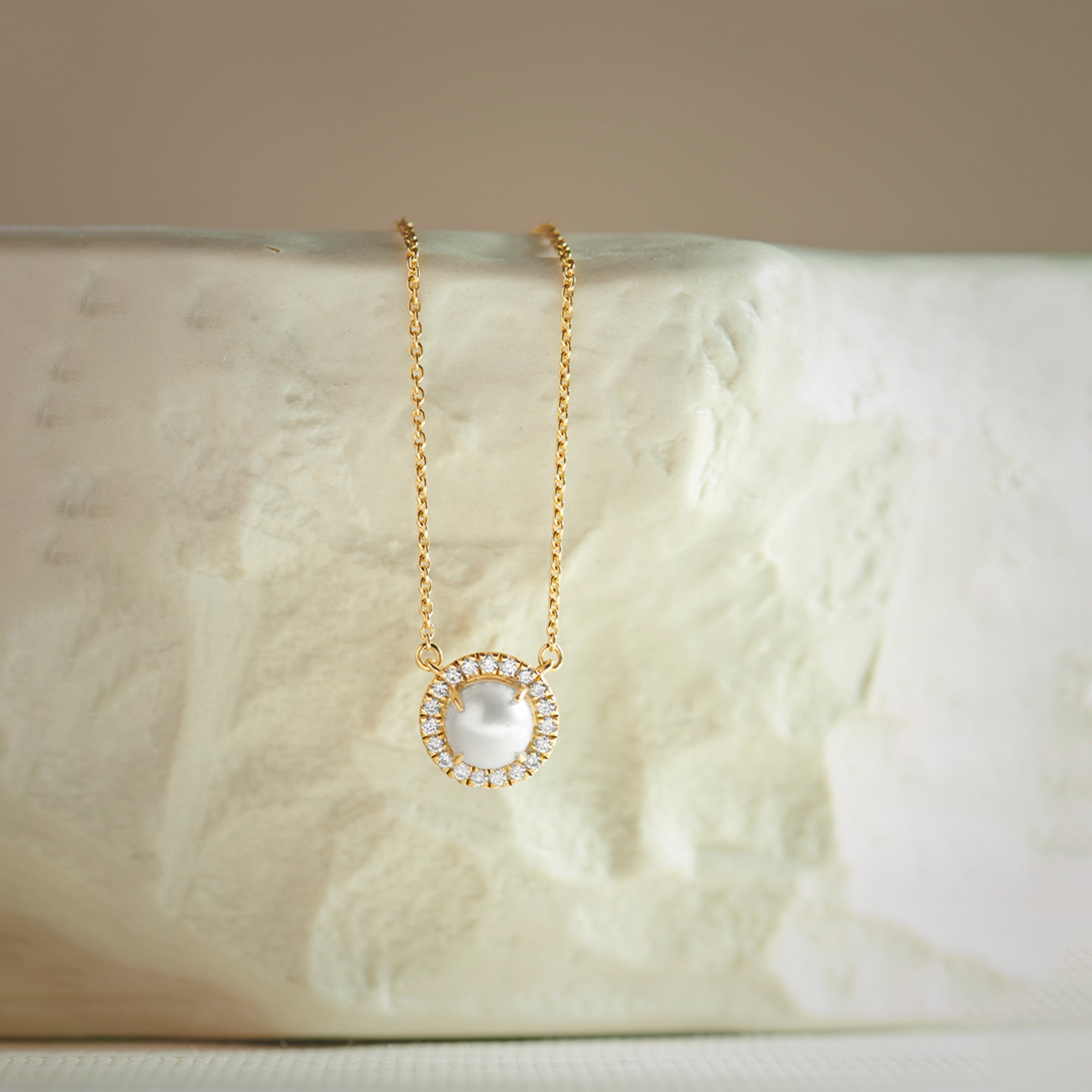 Classic Pearl Diamond Necklace, 14K Gold Vermeil, 1/5 ct Lab Grown Diamond-1