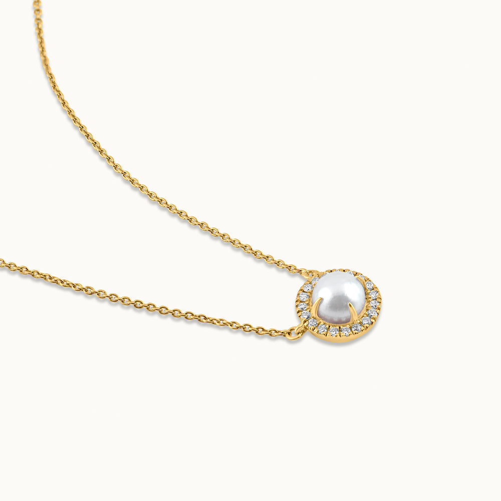 Classic Pearl Diamond Necklace, 14K Solid Gold, 1/5 ct Lab Grown Diamond-3