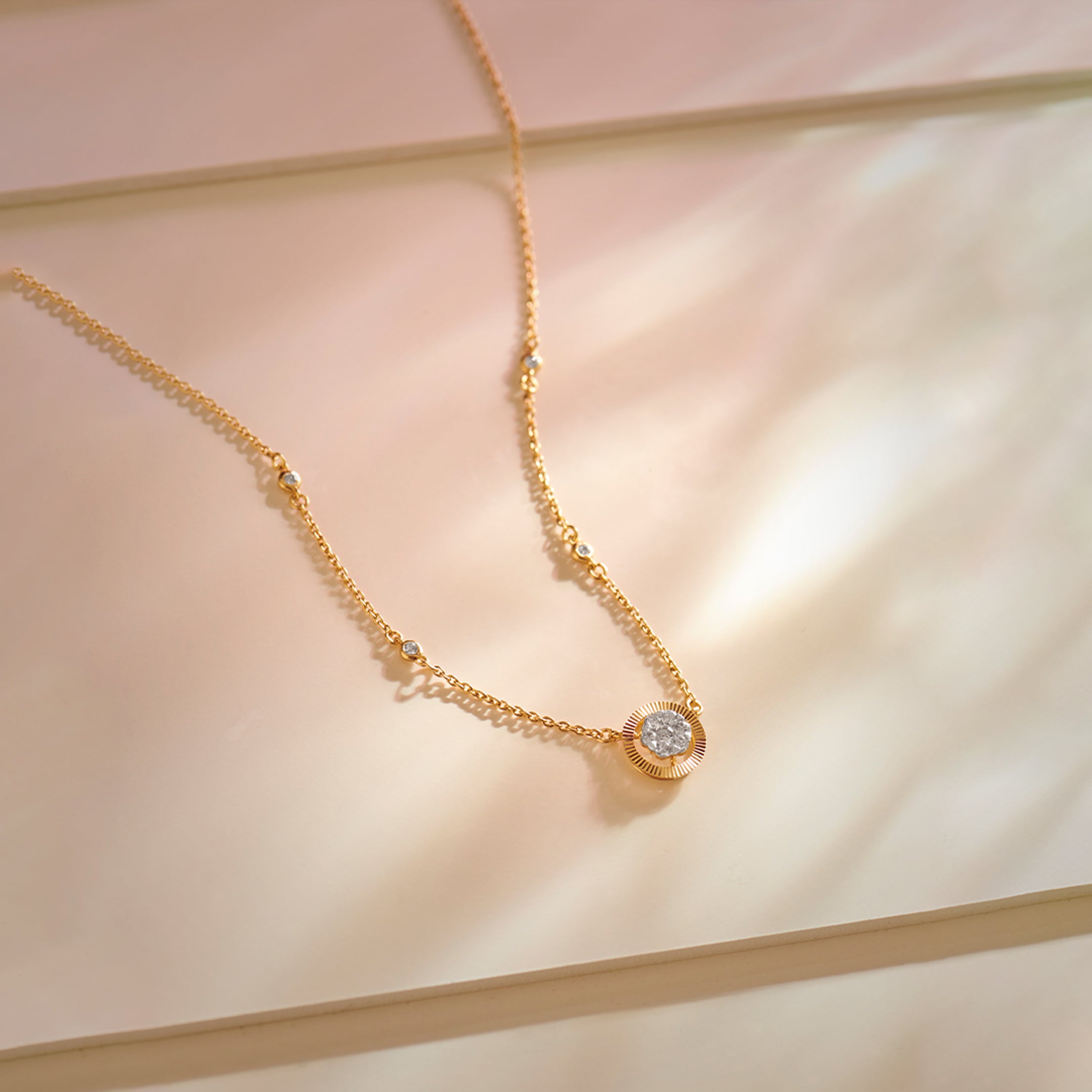 Textured Cluster Diamond Necklace, 14K Solid Gold, 1/4 ct Lab Grown Diamond-1