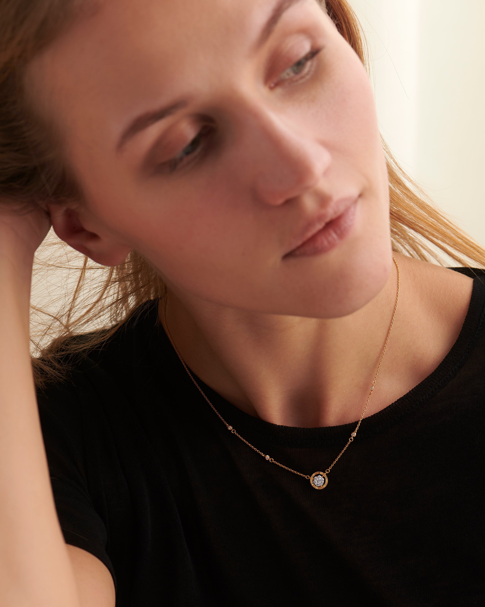 Textured Cluster Diamond Necklace, 14K Solid Gold, 1/4 ct Lab Grown Diamond-2