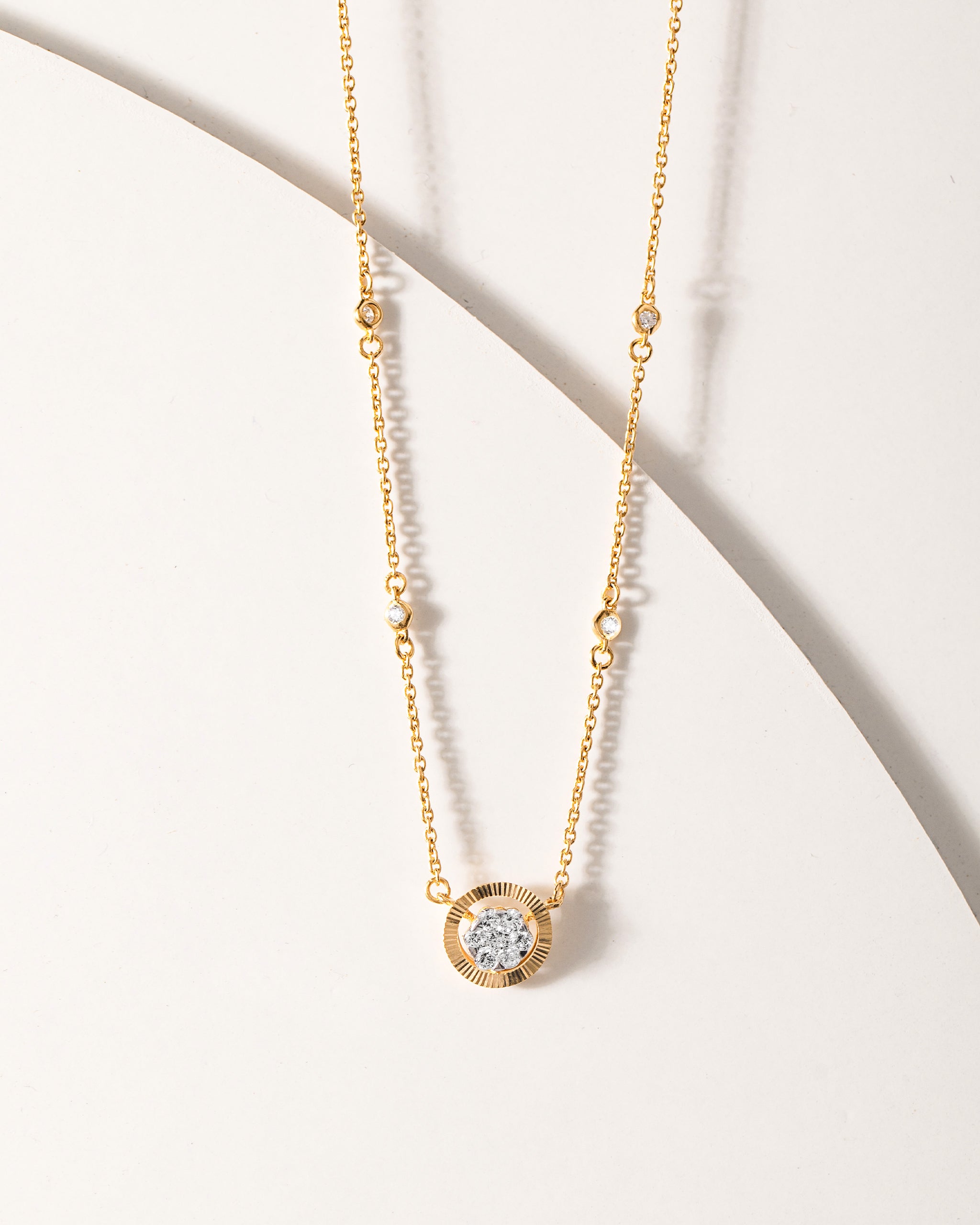Textured Cluster Diamond Necklace, 14K Solid Gold, 1/4 ct Lab Grown Diamond-5