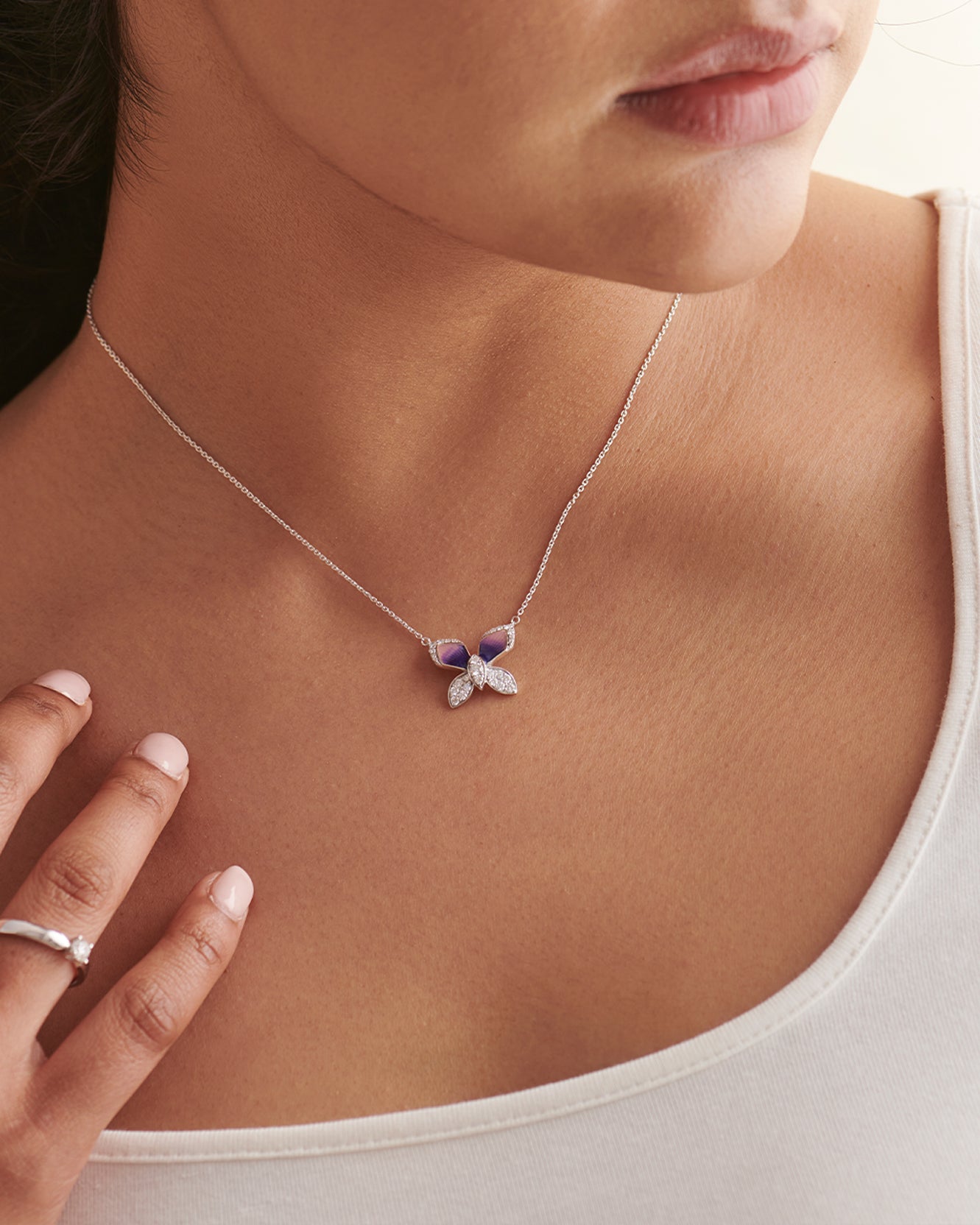 Butterfly Enamel Diamond Necklace