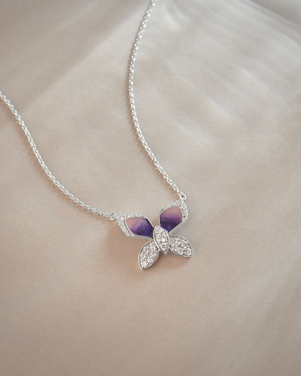 Butterfly Enamel Diamond Necklace, Sterling Silver, 3/8 ct Lab Grown Diamond-5