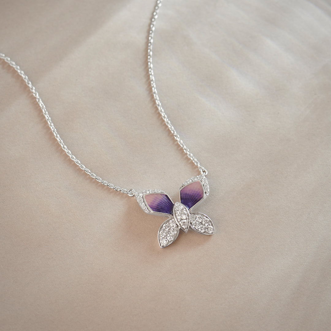 Butterfly Enamel Diamond Necklace, 14K Solid Gold, 3/8 ct Lab Grown Diamond-1