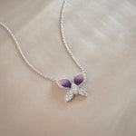 Butterfly Enamel Diamond Necklace, 14K Solid Gold, 3/8 ct Lab Grown Diamond-1