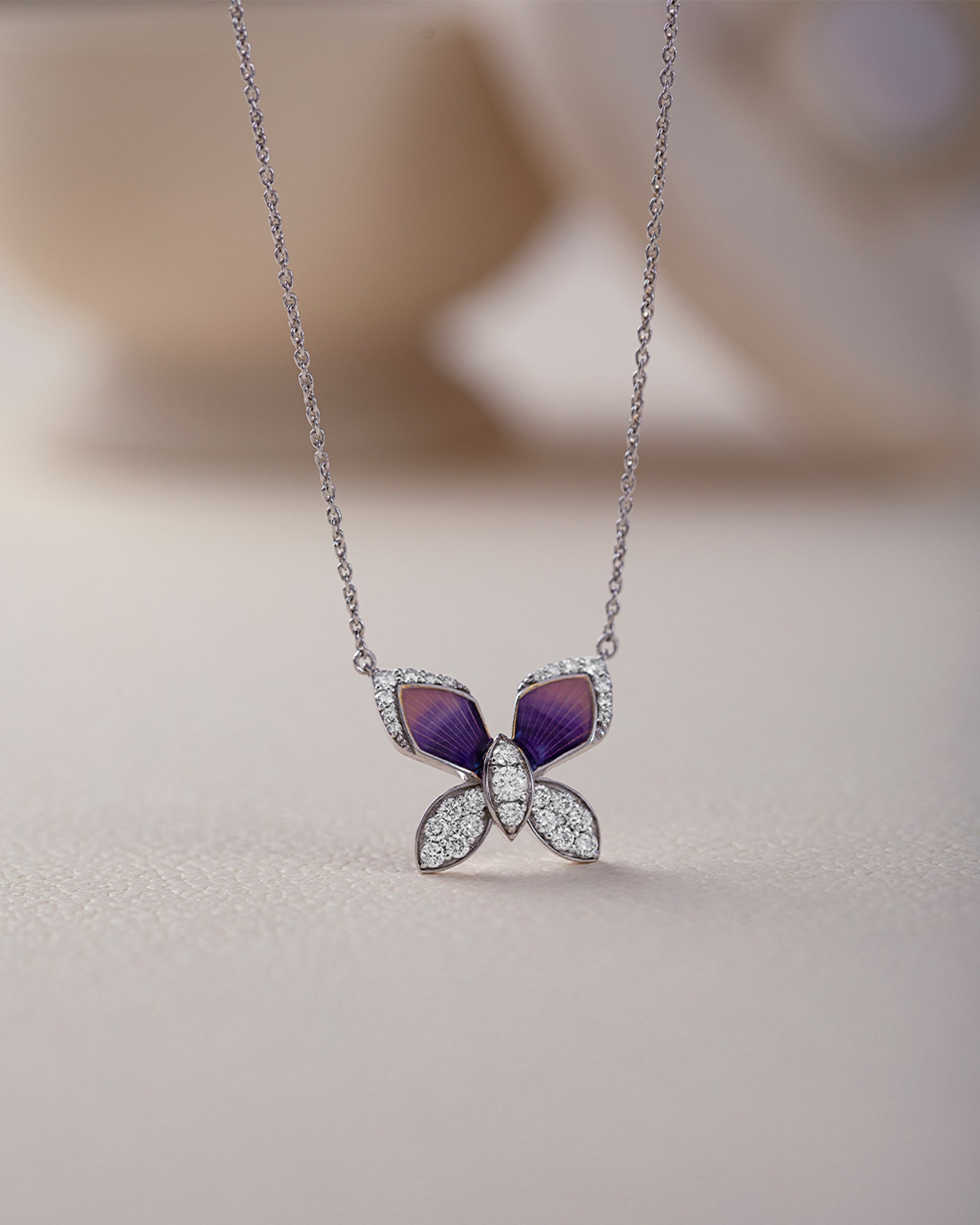 Butterfly Enamel Diamond Necklace, 14K Solid Gold, 3/8 ct Lab Grown Diamond-3
