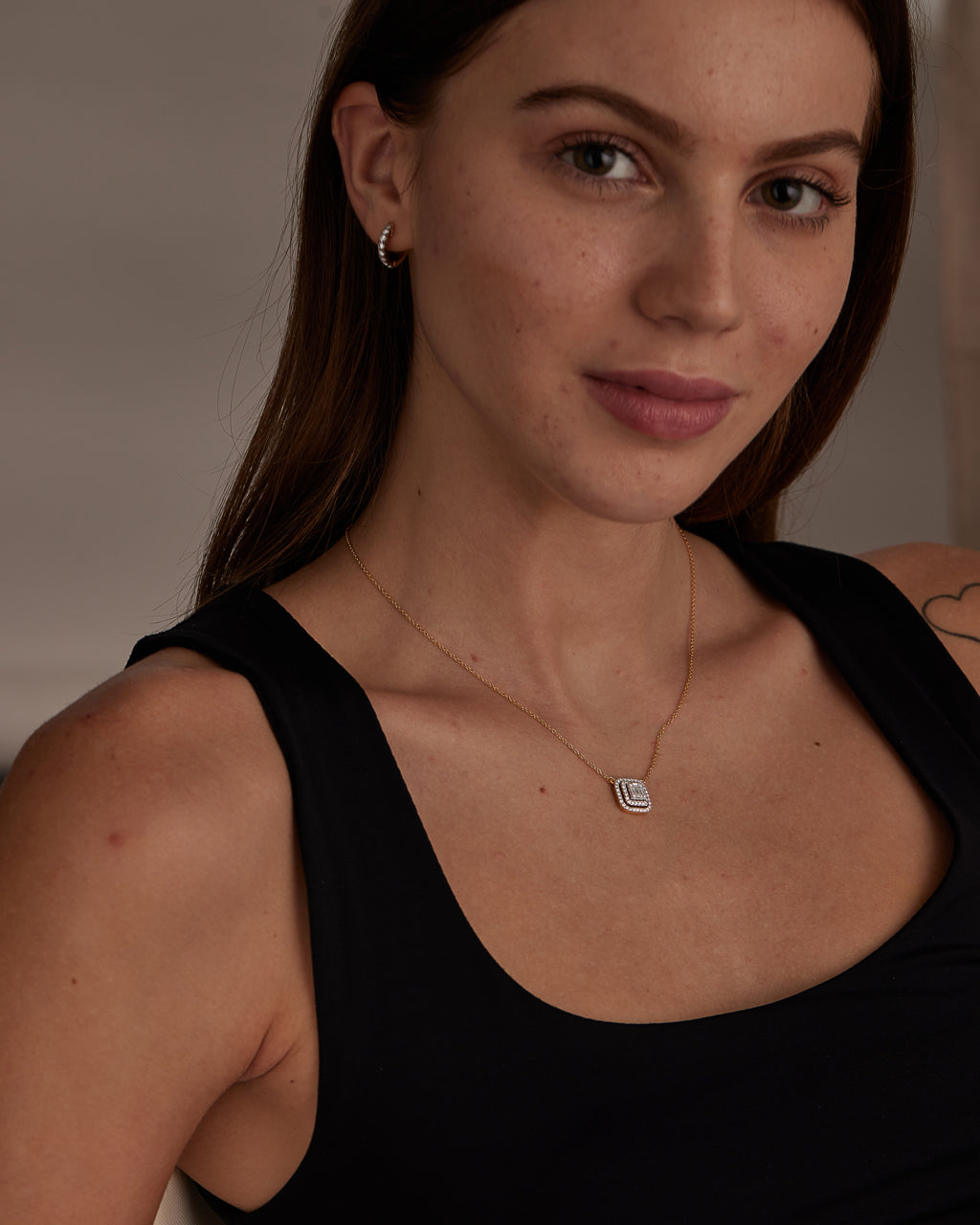 Octa Halo Diamond Necklace, 14K Solid Gold, 5/8 ct Lab Grown Diamond-2