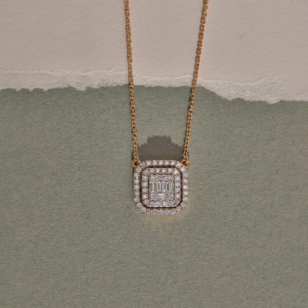 Octa Halo Diamond Necklace, 14K Solid Gold, 5/8 ct Lab Grown Diamond-1