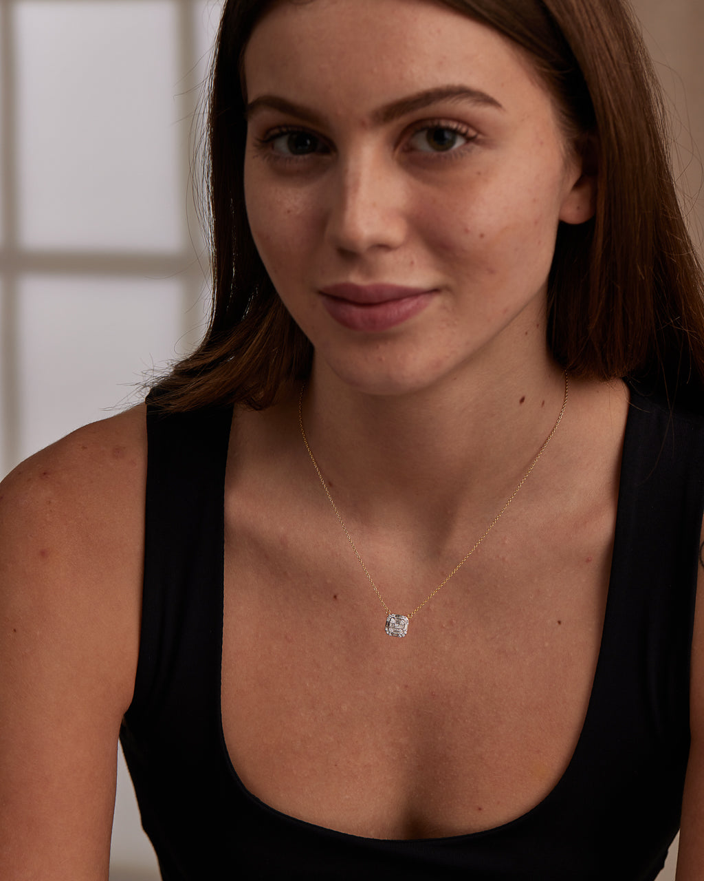 Baguette Cluster Diamond Necklace, 14K Gold Vermeil, 5/8 ct Lab Grown Diamond-4