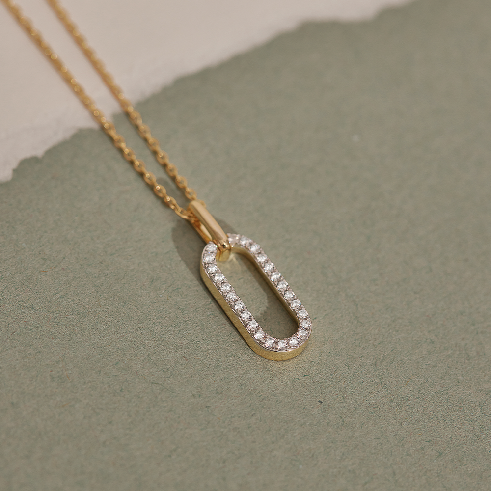Pave Diamond Paperclip Necklace, 14K Solid Gold, 1/5 ct Lab Grown Diamond-1