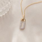 Diamond Dipped Paperclip Drop Necklace, 14K Solid Gold, 1/3 ct Lab Grown Diamond-1