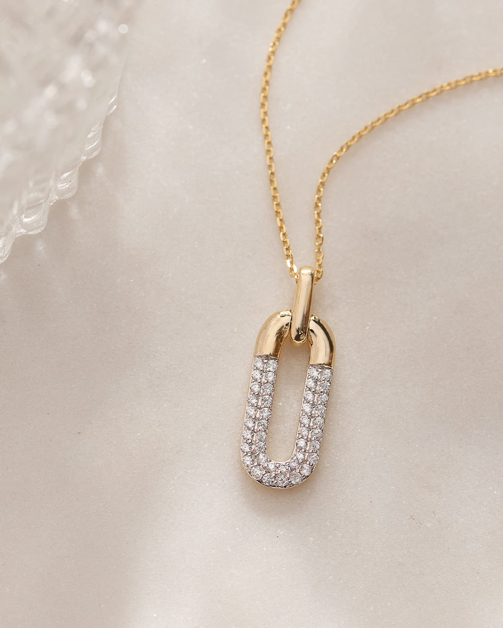 Diamond Dipped Paperclip Drop Necklace, 14K Gold Vermeil, 1/3 ct Lab Grown Diamond-6
