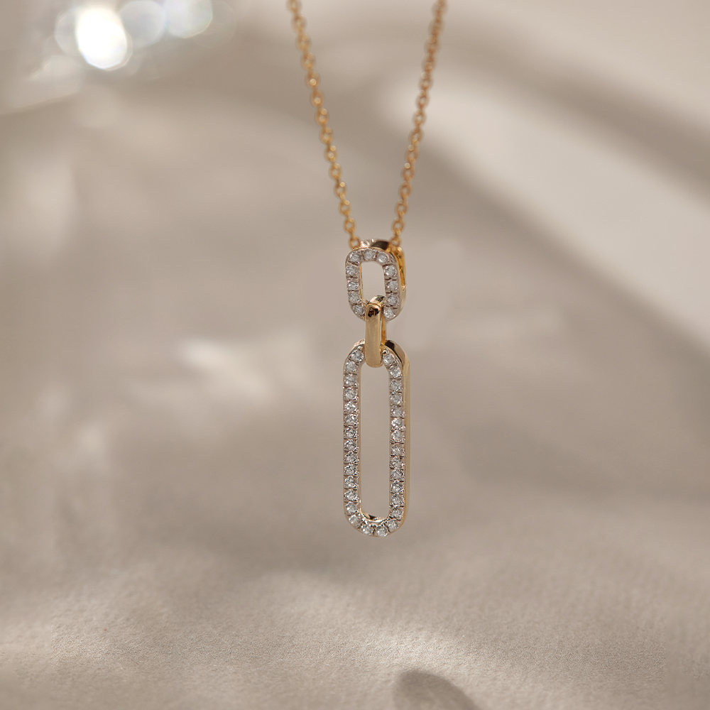 Interlinked Paperclip Diamond Necklace, 14K Solid Gold, 1/3 ct Lab Grown Diamond-1