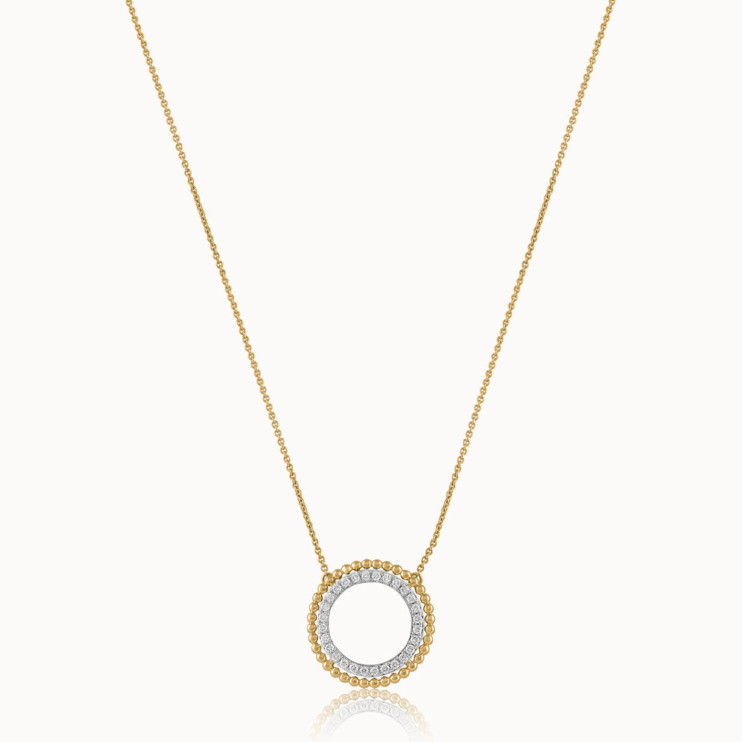 Beaded Halo Diamond Necklace, 14K Solid Gold, 1/3 ct Lab Grown Diamond-3